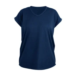 Tee-shirt stretch femme col V Palmyre bleu foncé LMA