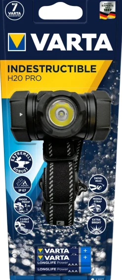 Torche frontale indestructible PRO H20 + 3 piles AAA