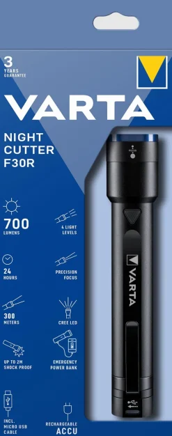 Torche night cutter F30R rechargeable 10W 1 port USB VARTA