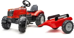 Tracteur à pédales Massey Ferguson S8740 rouge avec remorque