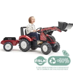 Tractopelle à pédales Valtra avec remorque FALK