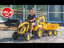 Tractopelle Komatsu avec excavatrice et remorque basculante