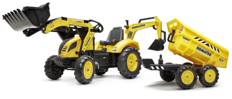 Tractopelle Komatsu avec excavatrice et remorque basculante