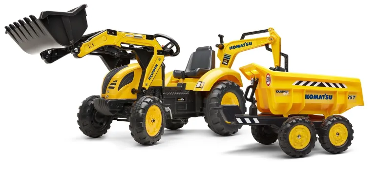 Tractopelle Komatsu avec excavatrice et remorque basculante