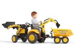 Tractopelle Komatsu avec excavatrice et remorque basculante