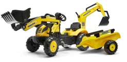 Tractopelle Komatsu avec excavatrice arrière et remorque