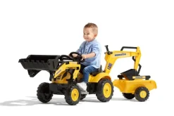 Tractopelle Komatsu avec excavatrice arrière et remorque