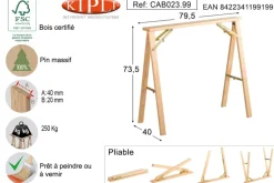 Tréteau pin massif pliable Kipli 73 cm ASTIGARRAGA