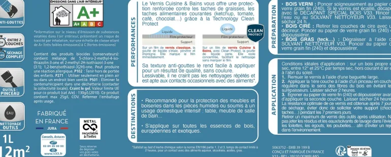 Vernis cuisine et bains chêne doré satiné 250 ml V33