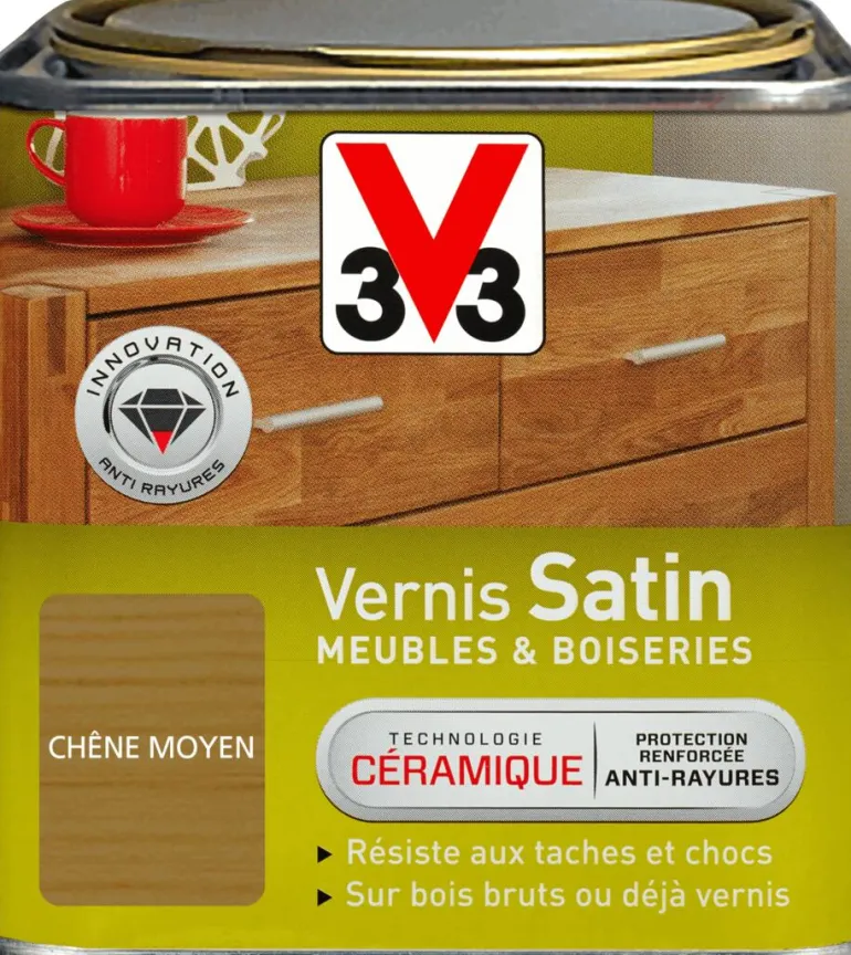 Vernis meubles et boiseries chêne moyen ciré 0,5L V33