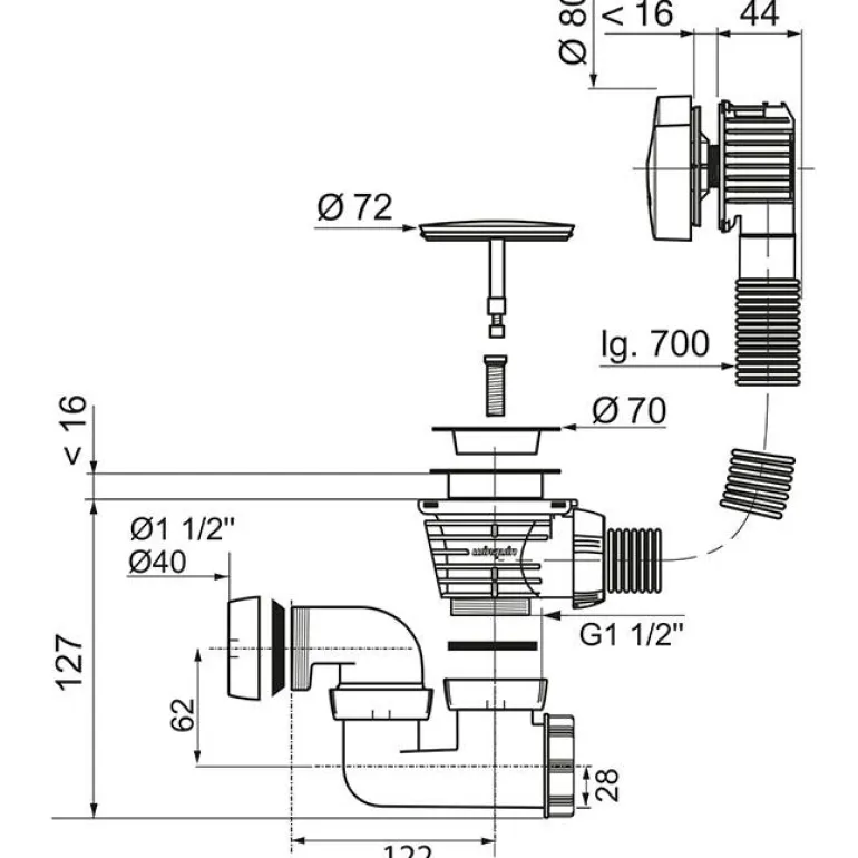 Vidage de baignoire câble 70 cm siphon orientable WIRQUIN