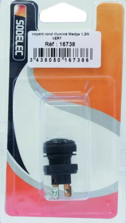Voyant rond illuminé vert avec ampoule wedge