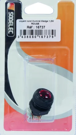 Voyant rond illuminé rouge avec ampoule wedge